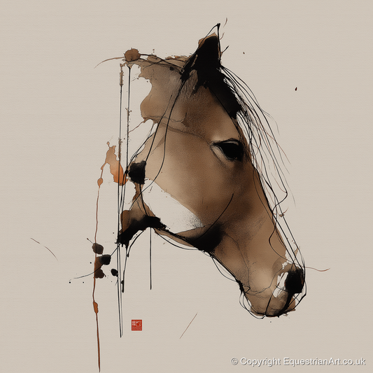 Dynamic Sepia Equine Profile - horse portrait art print and canvas by Julian Vance A.I