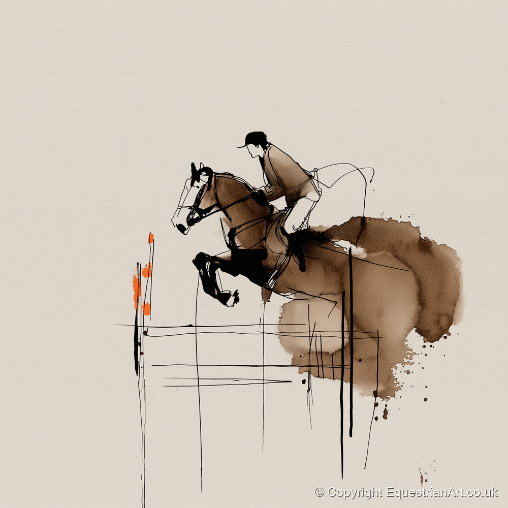 Dynamic Showjumping Flight - show jumping horse art print and canvas by Julian Vance A.I