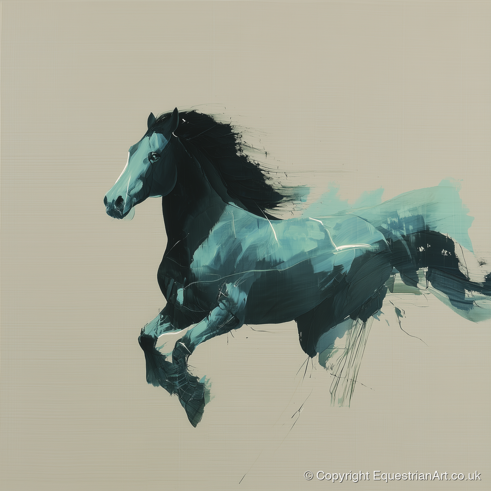 Dynamic Teal Bound - horse breed art print and canvas by Callum Ross A.I