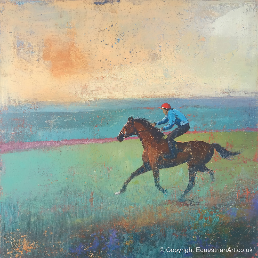 Early Morning Gallop - racing horse art print and canvas by Benedict Croft A.I
