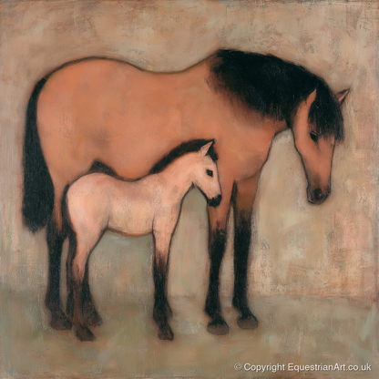 Earthen Bond - mare & foal art print and canvas by Arabella Knight A.I