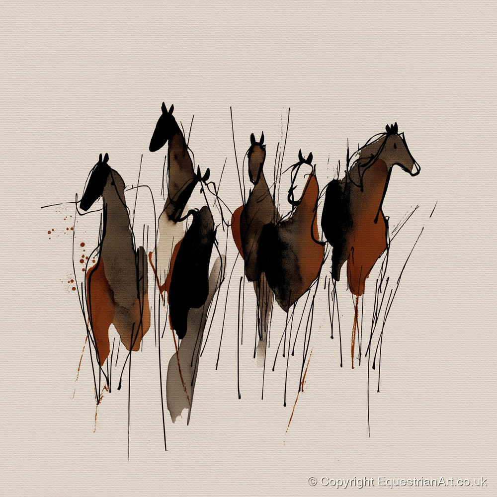 Earthy Herd Silhouettes - wild horses art print and canvas by Julian Vance A.I