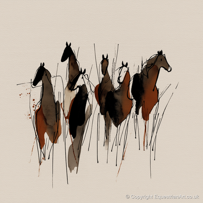 Earthy Herd Silhouettes - wild horses art print and canvas by Julian Vance A.I