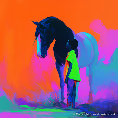 Electric Bond - horse & rider art print and canvas by Lucian Prescott A.I