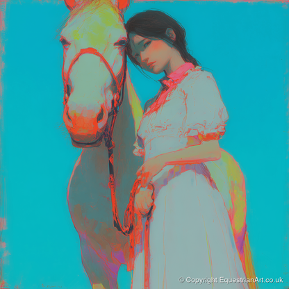 Electric Bond - horse & rider art print and canvas by Evelyn Banks A.I