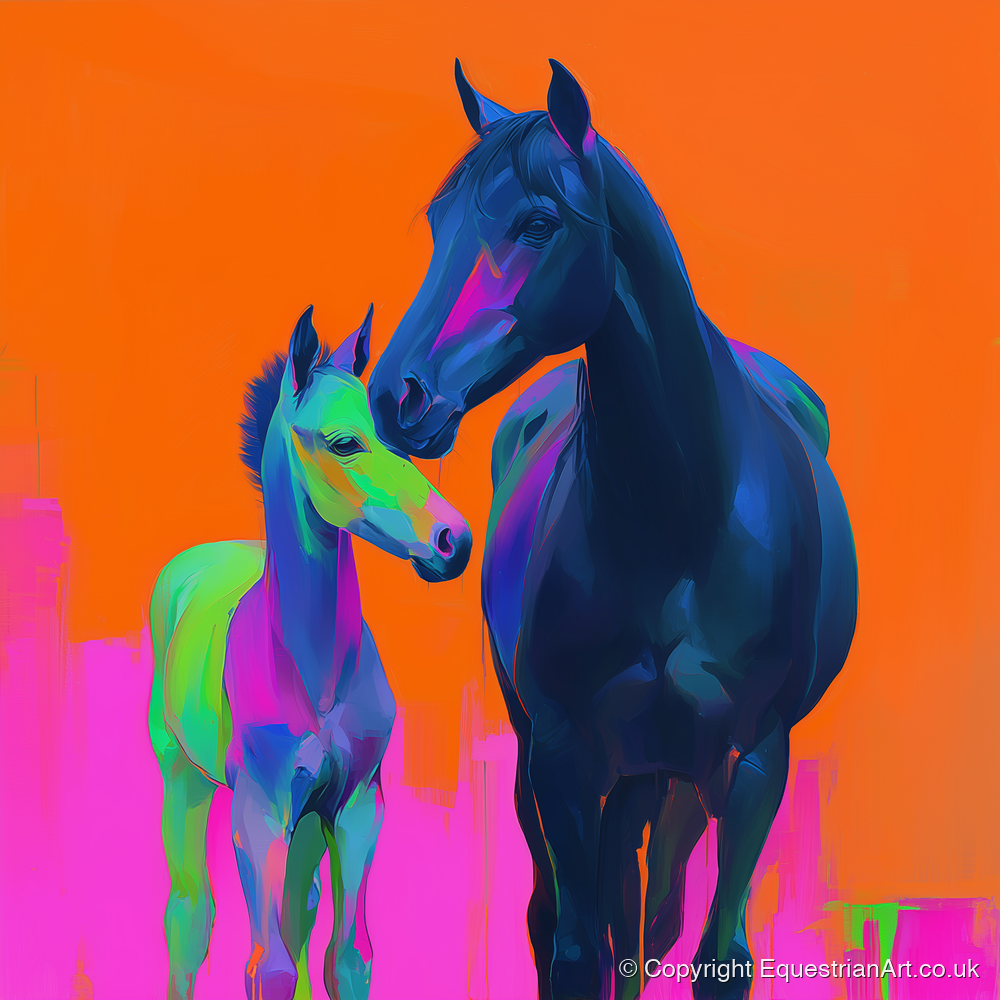Electric Bond - mare & foal art print and canvas by Lucian Prescott A.I