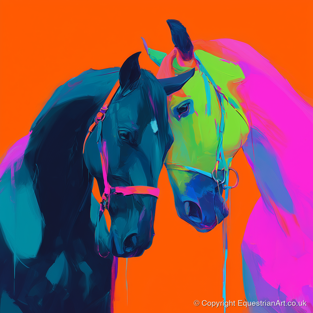 Electric Companions - horse portrait art print and canvas by Lucian Prescott A.I