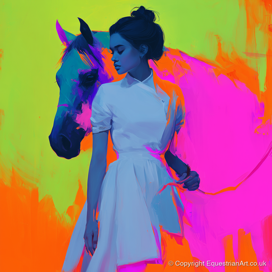 Electric Connection - horse & rider art print and canvas by Lucian Prescott A.I