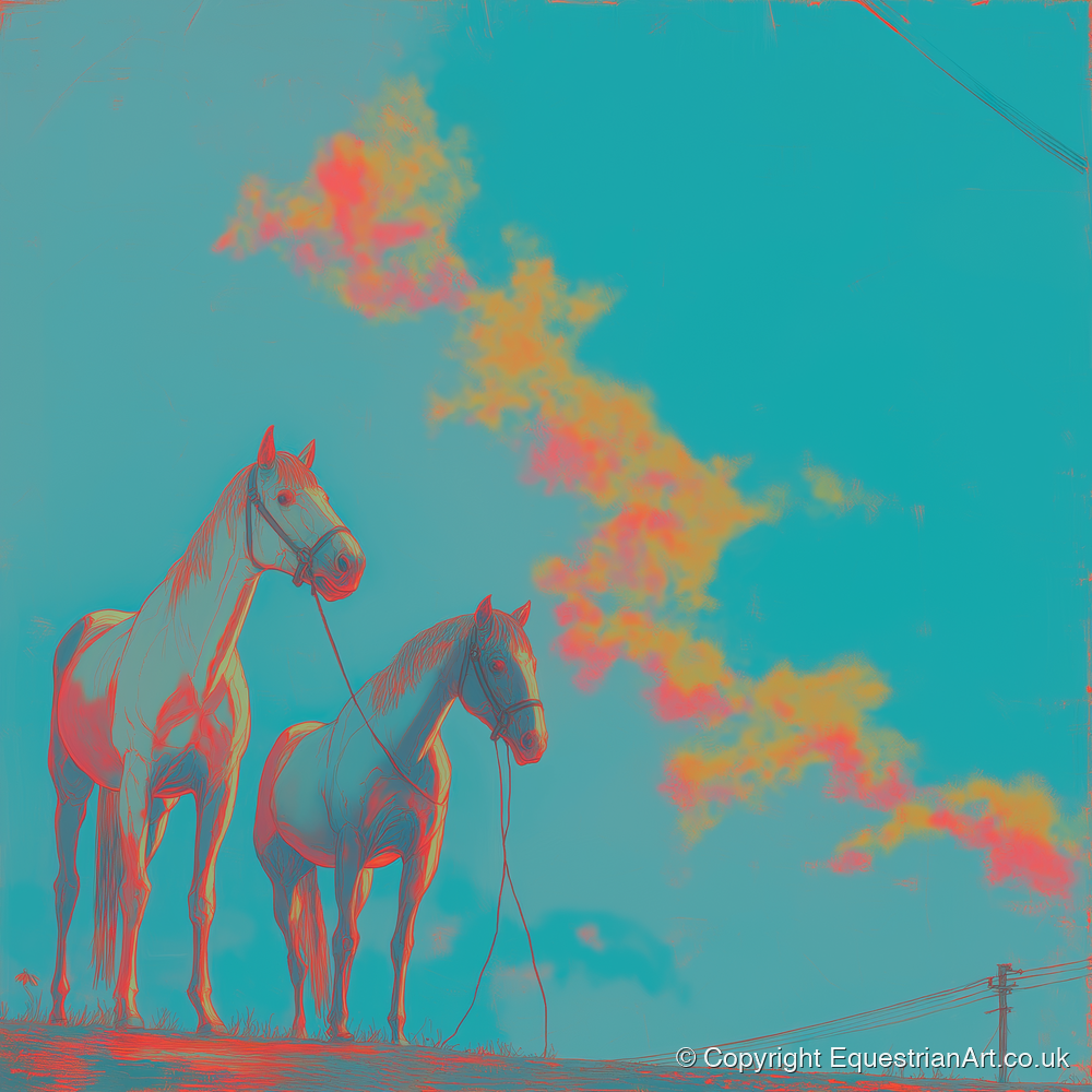 Electric Cyan Skies - horse landscape art print and canvas by Evelyn Banks A.I