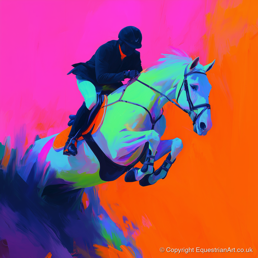 Electric Flight - show jumping horse art print and canvas by Lucian Prescott A.I