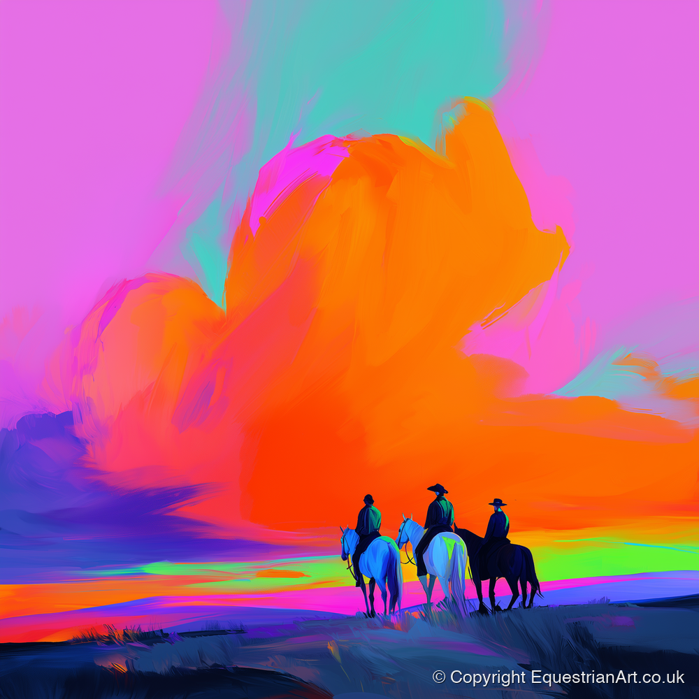 Electric Frontier Skies - horse landscape art print and canvas by Lucian Prescott A.I