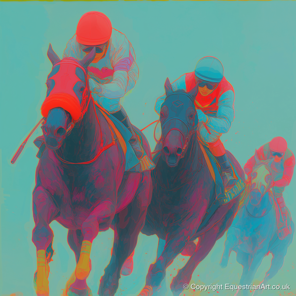 Electric Homestretch - racing horse art print and canvas by Evelyn Banks A.I