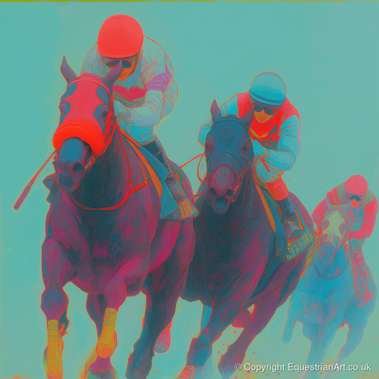Electric Homestretch - racing horse art print and canvas by Evelyn Banks A.I