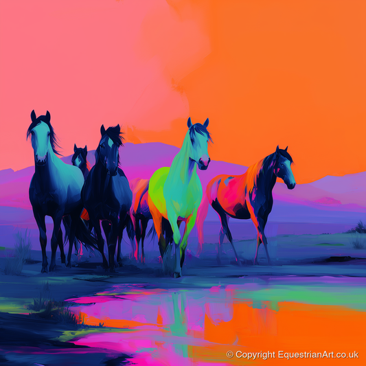 Electric Horizons - wild horses art print and canvas by Lucian Prescott A.I