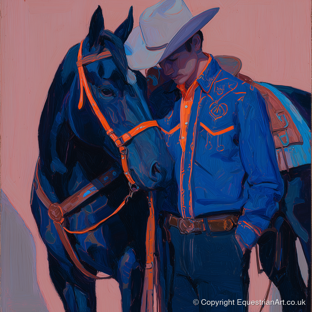 Electric Indigo Bond - western horse art print and canvas by Evander Winslow A.I