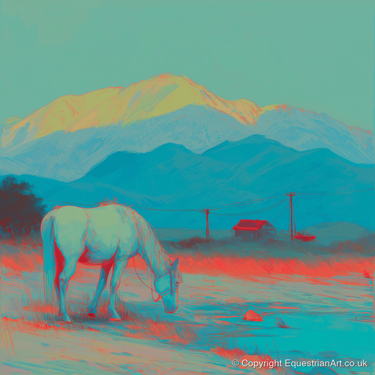 Electric Mountain Grazing - horse landscape art print and canvas by Evelyn Banks A.I