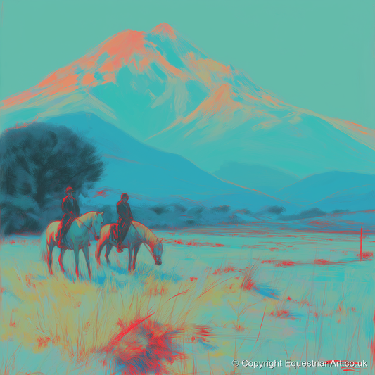 Electric Mountain Hack - horse landscape art print and canvas by Evelyn Banks A.I