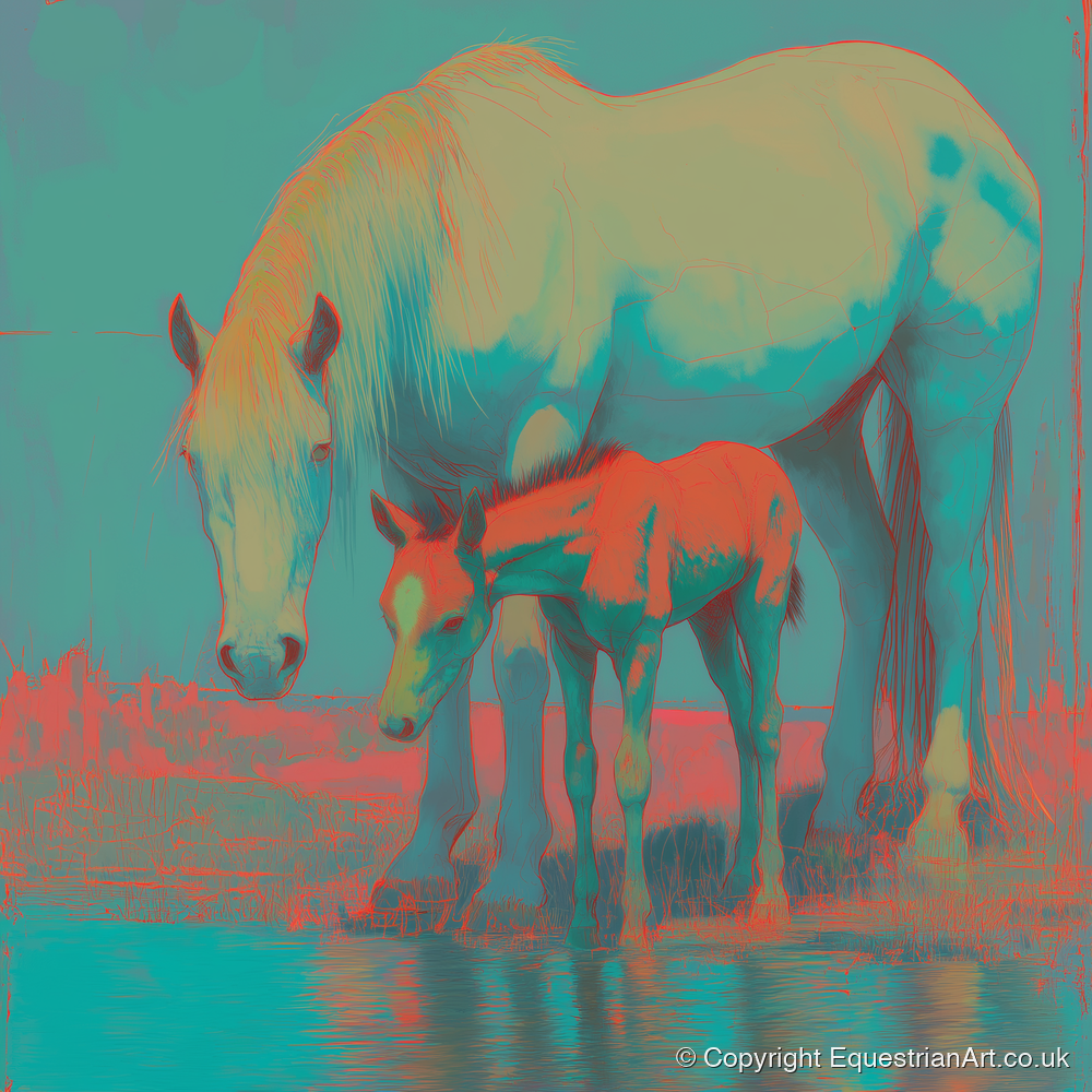 Electric Shoreline Bond - mare & foal art print and canvas by Evelyn Banks A.I