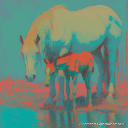 Electric Shoreline Bond - mare & foal art print and canvas by Evelyn Banks A.I