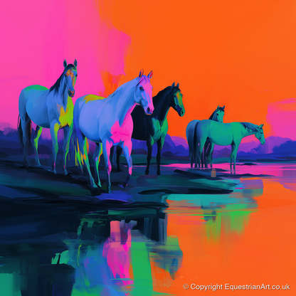 Electric Sunset Herd - wild horses art print and canvas by Lucian Prescott A.I