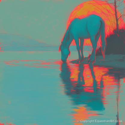 Electric Sunset Reflections - horse landscape art print and canvas by Evelyn Banks A.I