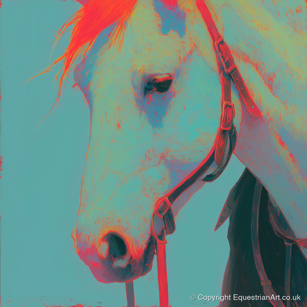 Electric Teal Profile - horse portrait art print and canvas by Evelyn Banks A.I