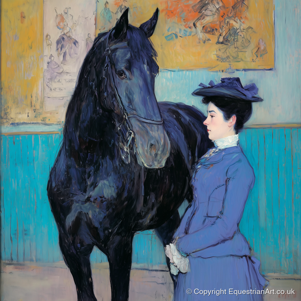 Elegant Acquaintance - horse & rider art print and canvas by Clement Hughes A.I
