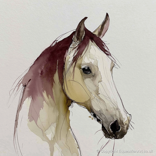 Elegant Plum Wash Portrait - horse portrait art print and canvas by Edward Harrington A.I