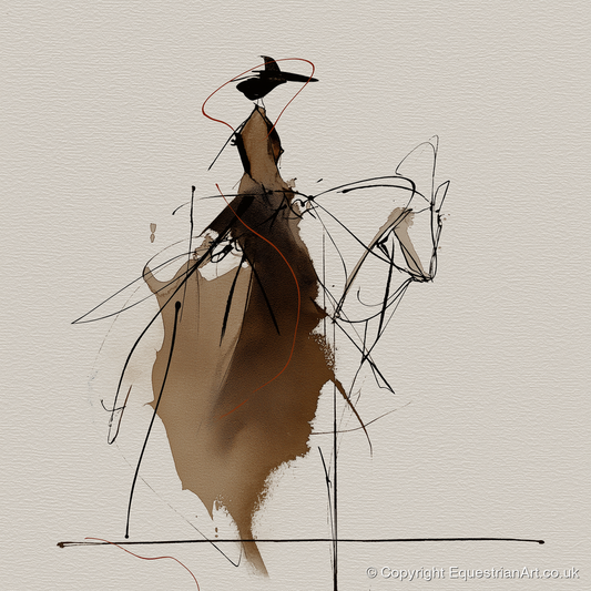 Elegant Sepia Rider - horse & rider art print and canvas by Julian Vance A.I