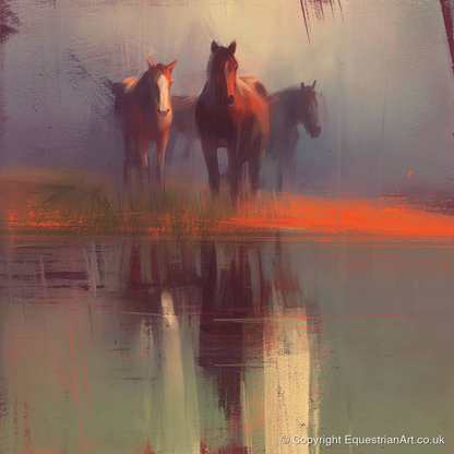 Ember Reflections - wild horses art print and canvas by Rupert Kingsley A.I