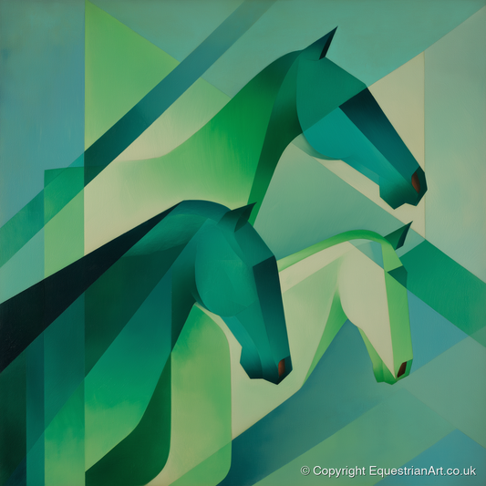Emerald Equine Rhythms - wild horses art print and canvas by Leopold Finch A.I