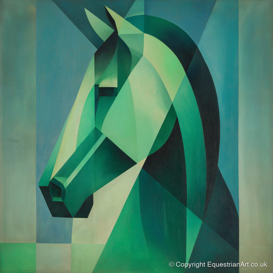 Emerald Geometric Equine - horse portrait art print and canvas by Leopold Finch A.I