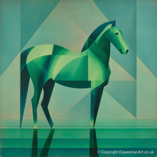 Emerald Geometric Equine - horse portrait art print and canvas by Leopold Finch A.I