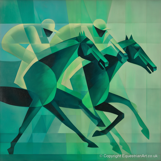 Emerald Racing Pace - racing horse art print and canvas by Leopold Finch A.I