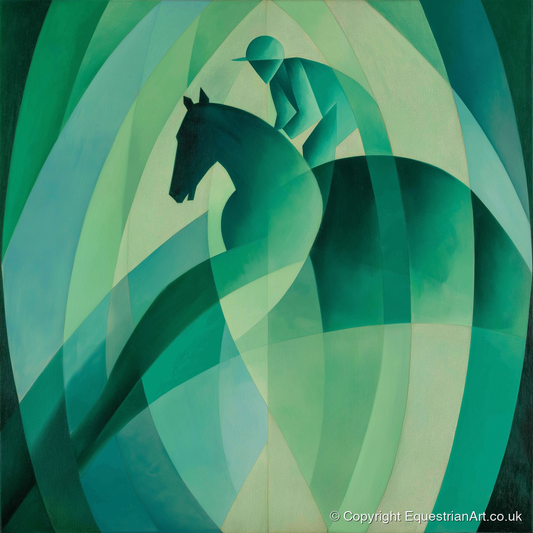 Emerald Rhythm - racing horse art print and canvas by Leopold Finch A.I
