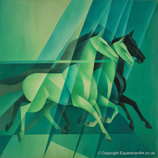 Emerald Rhythm - racing horse art print and canvas by Leopold Finch A.I