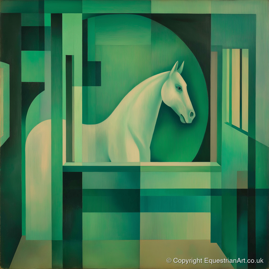 Emerald Stall Gaze - horse stable art print and canvas by Leopold Finch A.I