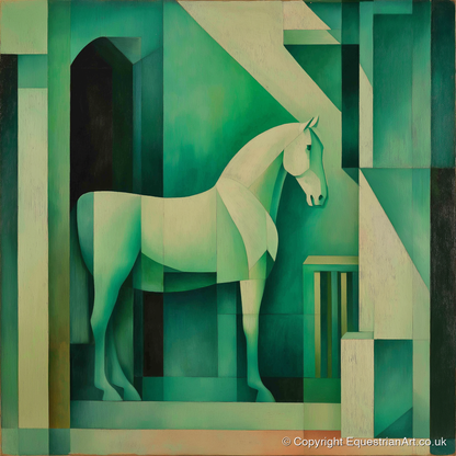 Emerald Stall Geometry - horse stable art print and canvas by Leopold Finch A.I