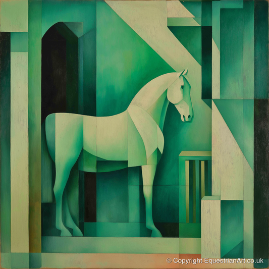 Emerald Stall Geometry - horse stable art print and canvas by Leopold Finch A.I