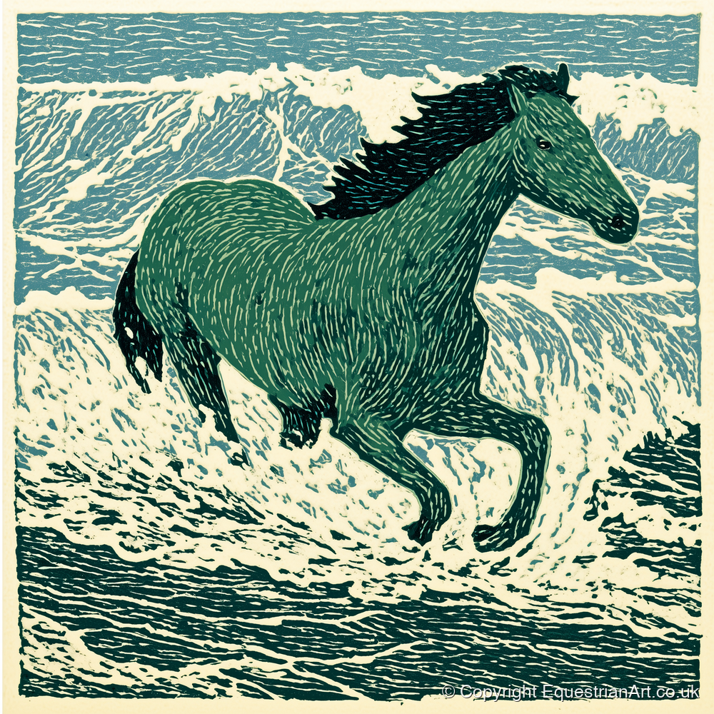 Emerald Surf Canter - beach horse art print and canvas by Hector Sullivan A.I