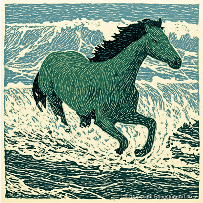 Emerald Surf Canter - beach horse art print and canvas by Hector Sullivan A.I