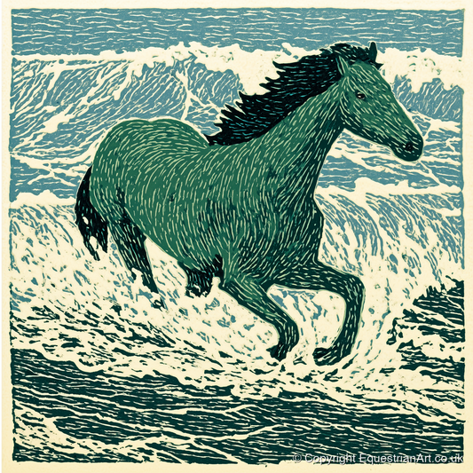 Emerald Surf Canter - beach horse art print and canvas by Hector Sullivan A.I