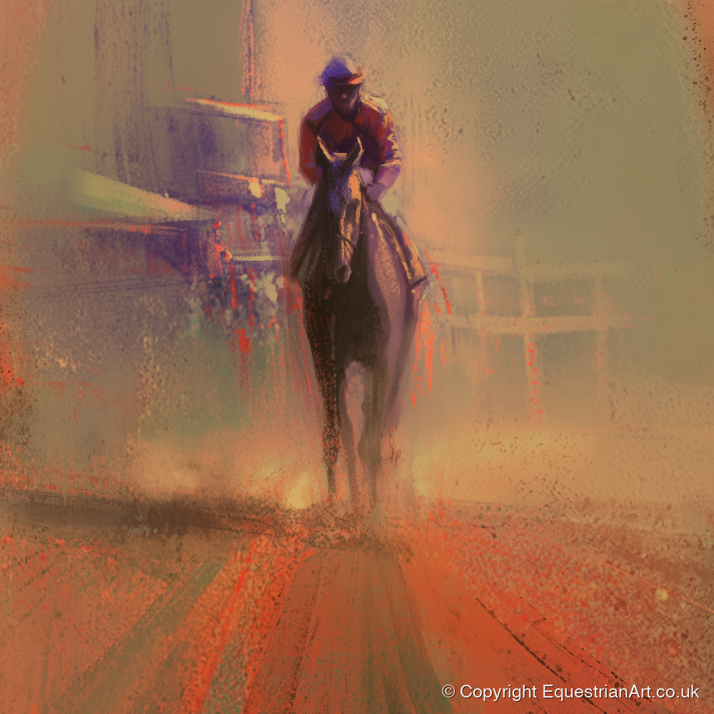 Emerging From The Dust - racing horse art print and canvas by Rupert Kingsley A.I