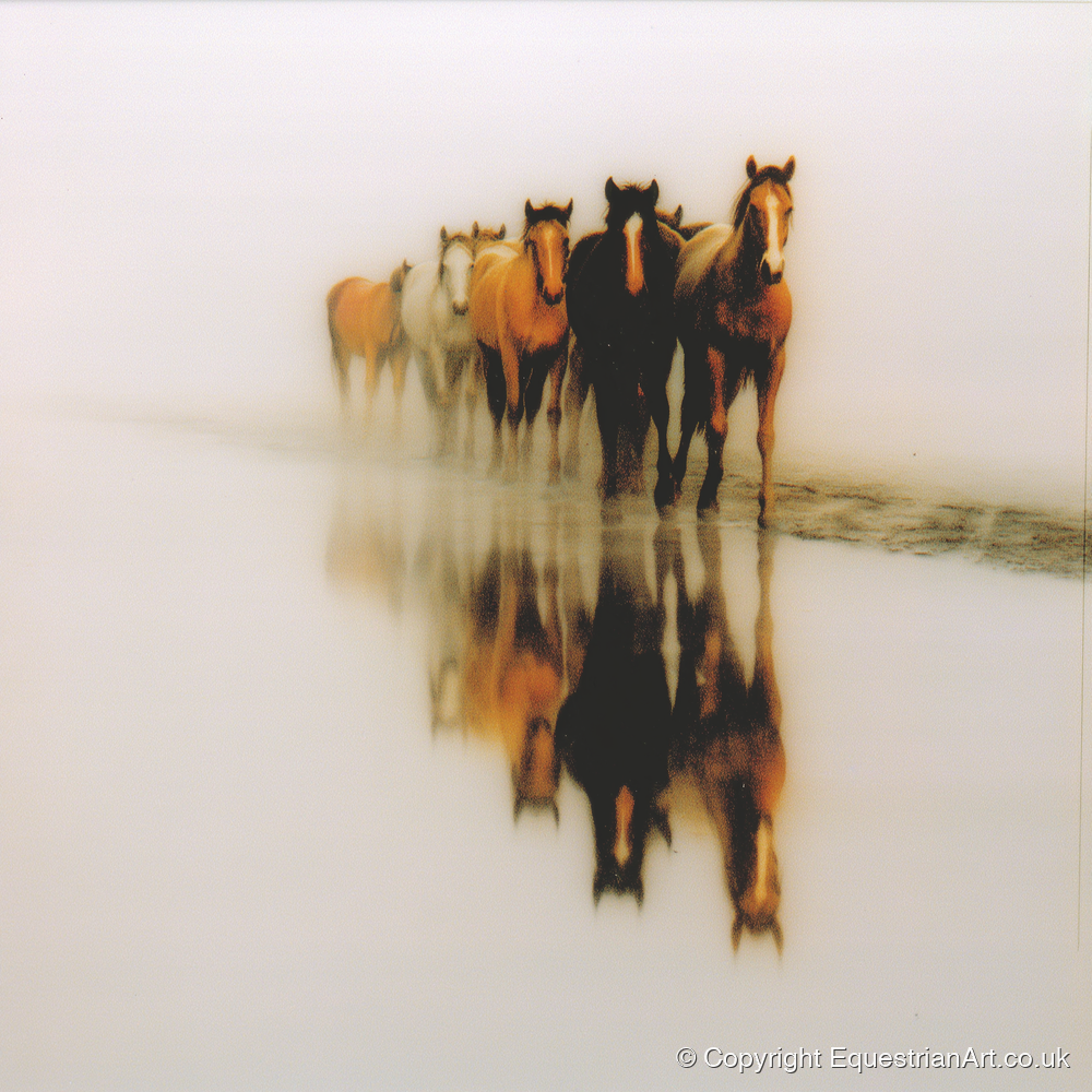 Emerging From The Mist - wild horses art print and canvas by George Weston A.I