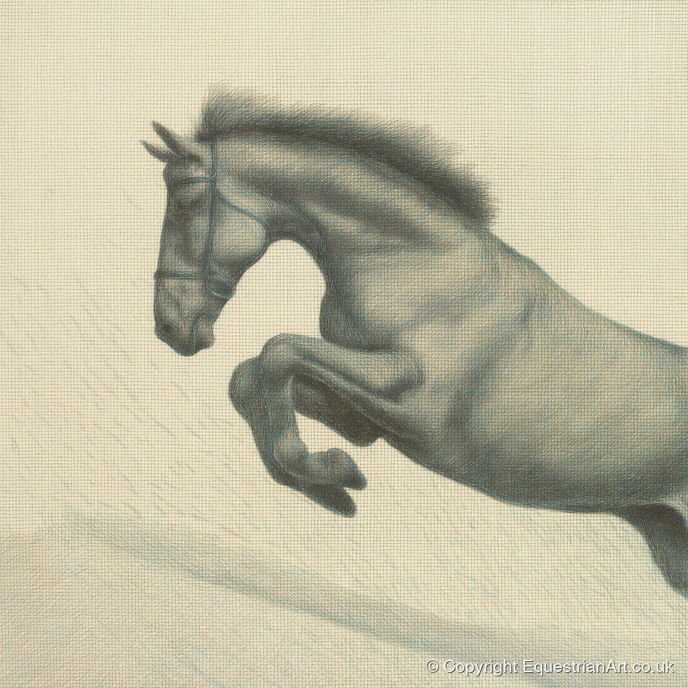 Etched in Flight - show jumping horse art print and canvas by Arthur Sterling A.I