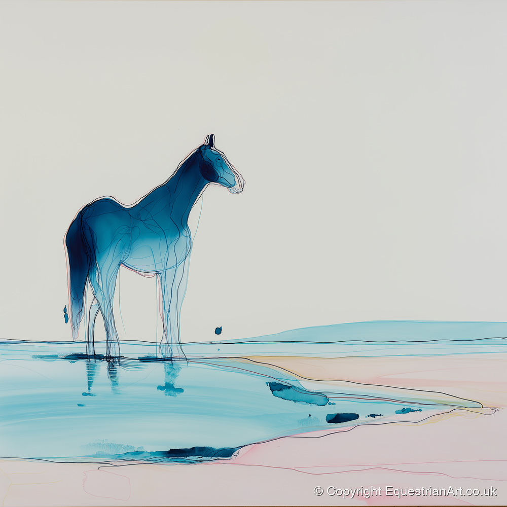 Ethereal Azure Equine - horse landscape art print and canvas by Audrey Fontaine A.I