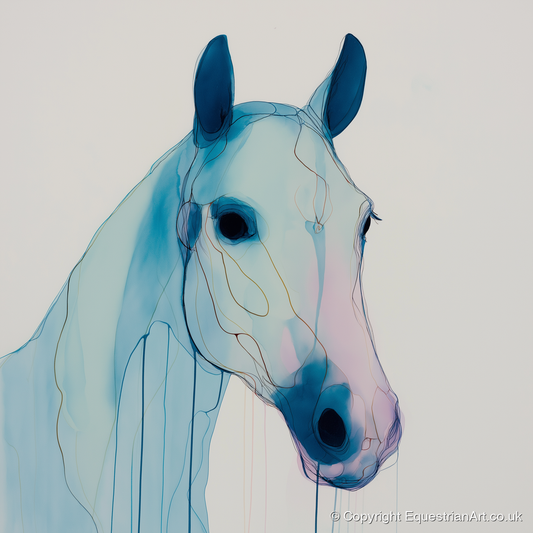 Ethereal Azure Equine - horse portrait art print and canvas by Audrey Fontaine A.I