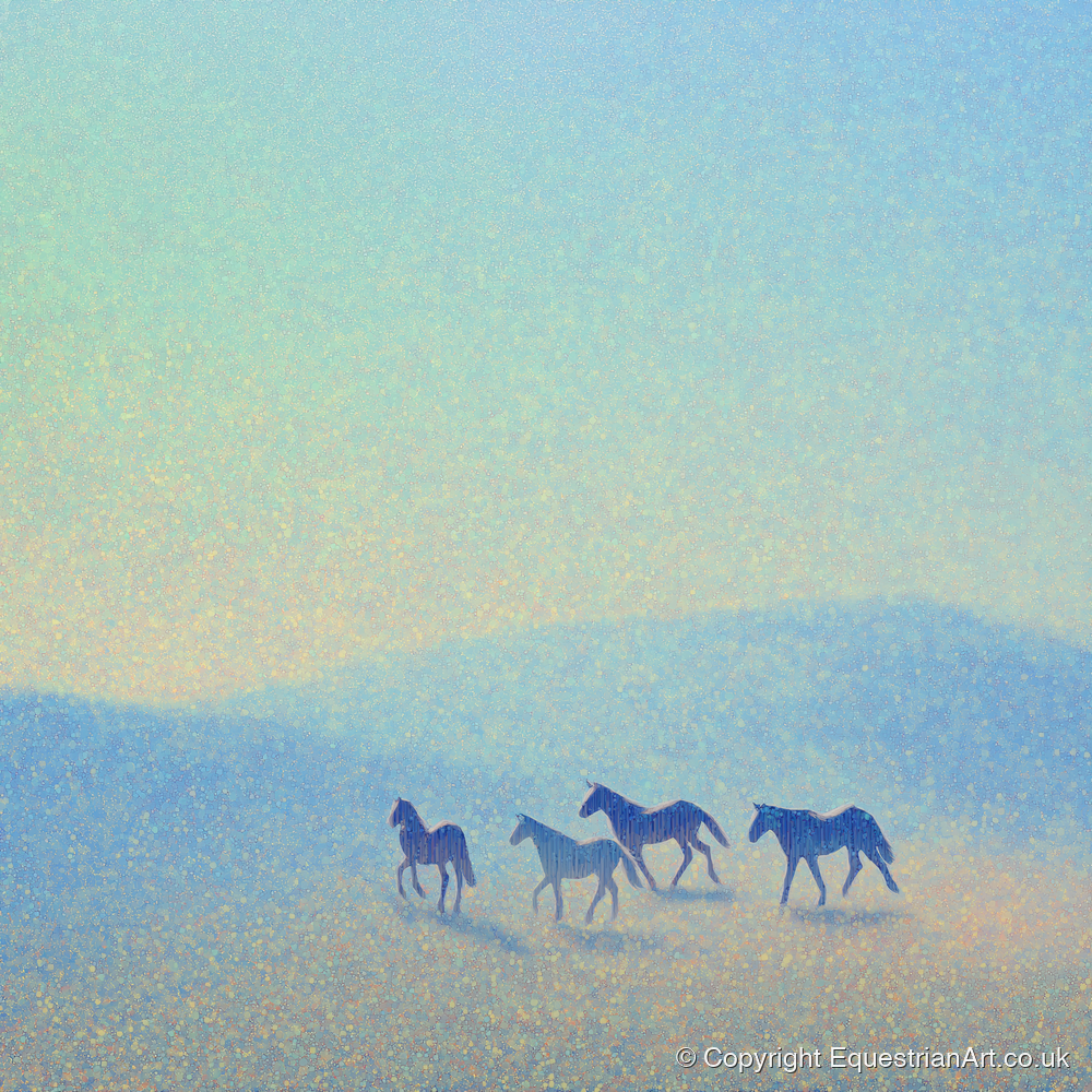 Ethereal Blue Herd - wild horses art print and canvas by Sienna Radcliffe A.I