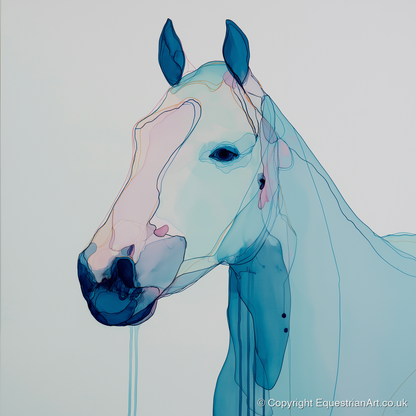 Ethereal Blue Portrait - horse portrait art print and canvas by Audrey Fontaine A.I