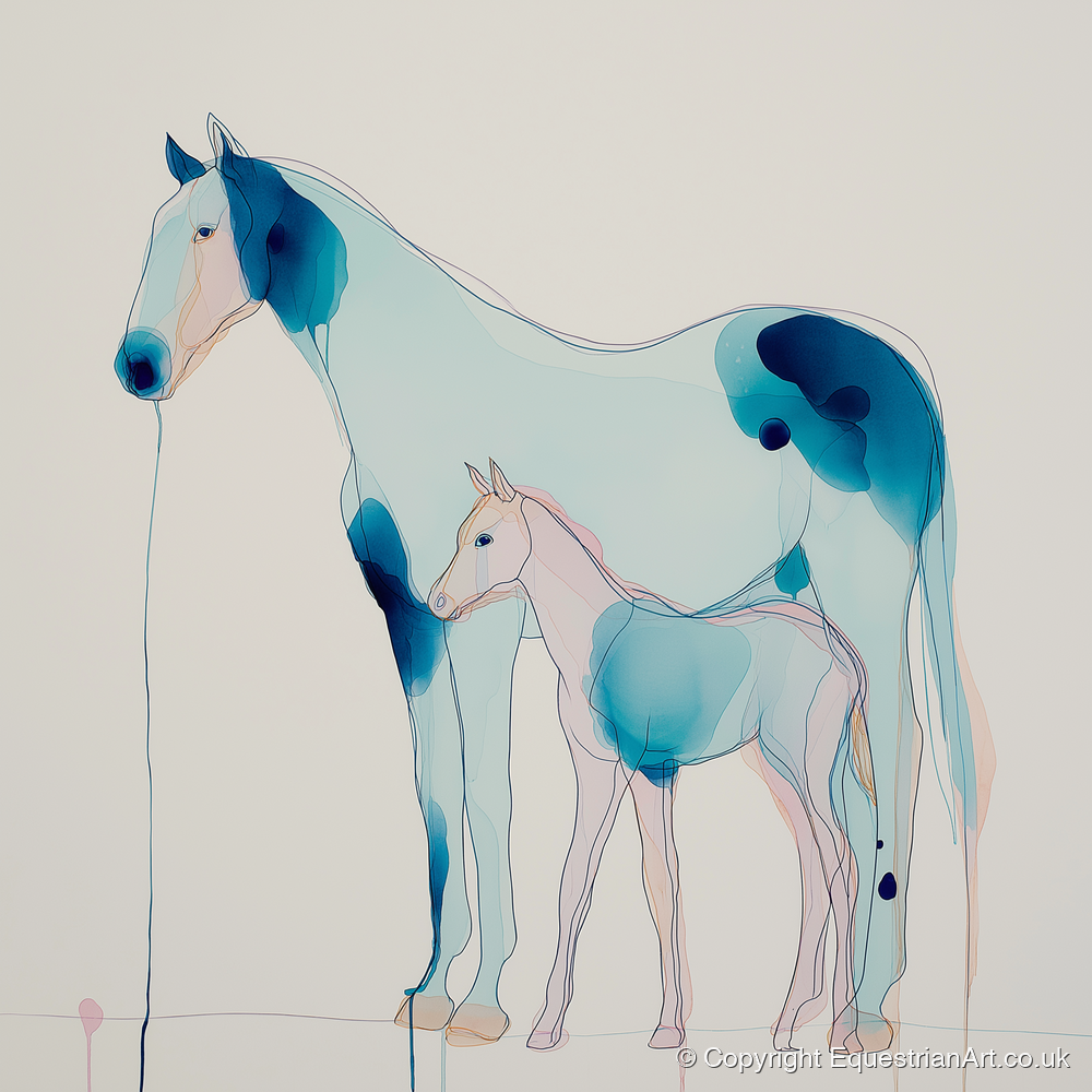 Ethereal Bond - mare & foal art print and canvas by Audrey Fontaine A.I